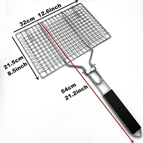 Stainless Steel BBQ Grill Basket With Silicone Brush And Stainless Steel Tong Barbecue Fish Grill Basket for Outdoor Grill Foldable Vegetable Grilling Rack - Image 2