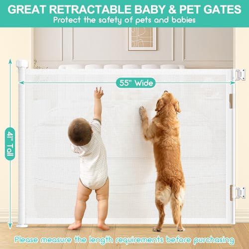EZIGO 55 Inch Retractable Baby Gates, 41 Inch Extra Tall Retractable Gate - Image 2