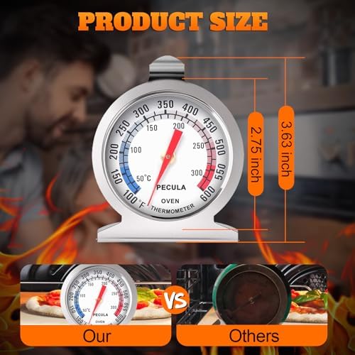 Stainless Steel Oven Thermometer 50-300°C/100-600°F, Analog Instant Read, Battery-Free Kitchen Cooking Thermometer, Hook & Stand Design Food Thermometer for Oven, Grill, Smoker, Fryer - Image 2