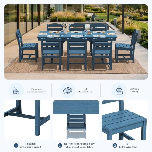 KINGYES Outdoor Armless Dining Chairs Set of 8,HDPE Patio Chairs,Blue - Image 4