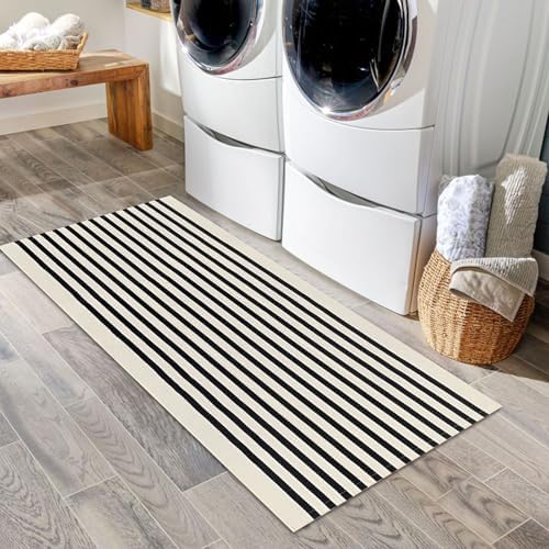 IOHOUZE 2x4.3 Striped Outdoor Door Mat, Washable Porch Rug, Black Beige - Image 4
