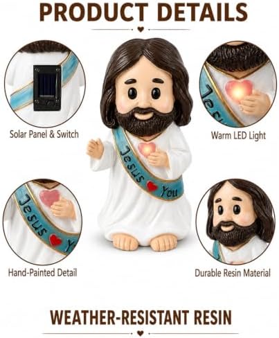 Jesus Love You Solar Lighted Figurine,10.2in Resin Outdoor Figurine Lights - Image 3