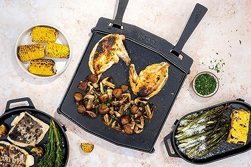 ooni Cast Iron Dual-Sided Grizzler Plate - 13.6" x 12.5" Reversible Griddle with Removable Handle and Stainless Steel Trivet, Pre-Seasoned Non-Stick Oven Safe Cookware, Pizza Oven and BBQ Accessories - Image 5