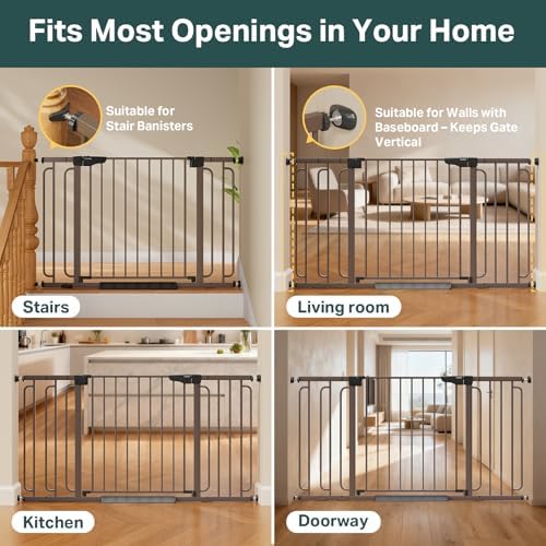 Cumbor 36.6-59" Extra Wide Baby Gate for Stairs, Auto Close Dog Gate Brown - Image 6