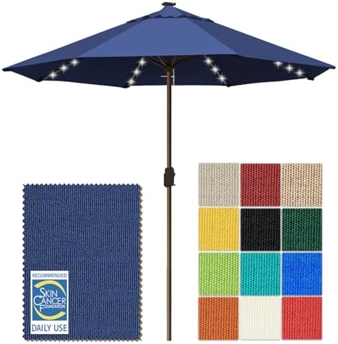 EliteShade USA 10-Year-Non-Fading 10ft Market Patio Umbrella, Commercial Grade Table Sun Umbrella with 80 Solar LED Lights, Crank Open, Windproof & UPF 50+ UV Protection for Garden, Deck, Pool, Backyard, No Tilt, Navy Blue by EliteShade