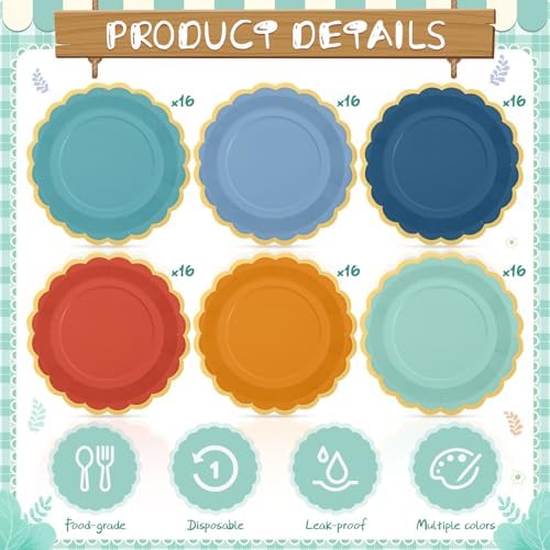 96 Pcs Blue and Orange Paper Plates 9 Inch Gradient Scalloped Paper Plates Disposable Dinner Dessert for Birthday Wedding Bridal Party Supplies, 6 Colors - Image 4