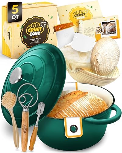 CRUSTLOVE 5 QT Enameled Dutch Oven for Bread Baking with Lid & Baking Set by CRUSTLOVE