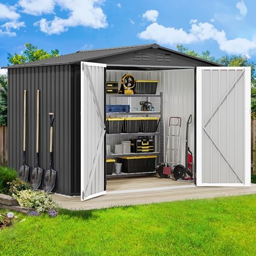 DWVO 7x5ft Metal Outdoor Storage Shed, Waterproof Tool Shed Heavy-Duty Storage Unit with Lockable Door and Vents, Ideal for Bicycles, Tools, Lawnmowers, Backyards, Patios, Lawns - Dark Gray - Image 2