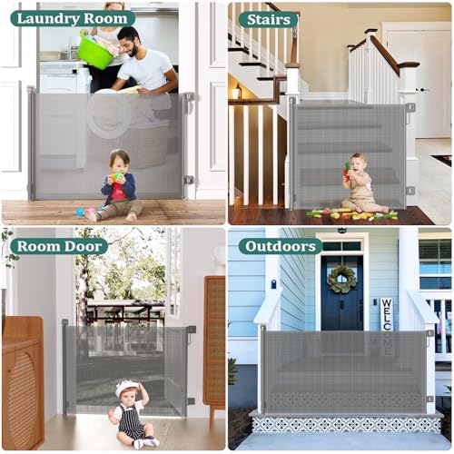 Retractable Baby Gate for Stairs, Dog Gate Indoor 55" Wide × 34" Tall Gray. - Image 7