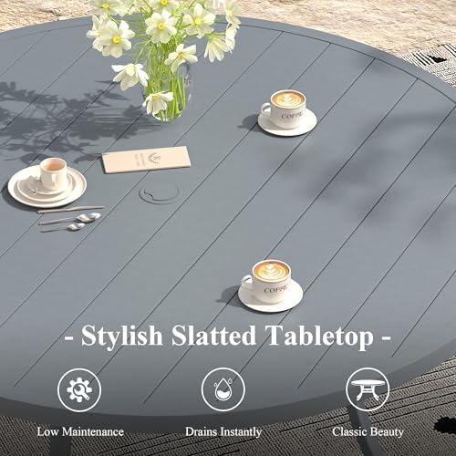Outdoor Dining Table for 8, 53" Round Outdoor Table with Adjustable Umbrella Hole, All-Weather Metal Patio Dining Table for Lawn Garden Backyard Deck, Dark Grey - Image 4