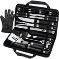POLIGO 26 PCS BBQ Grill Accessories Stainless Steel BBQ Tools Grilling Tools Set with Storage Bag for Fathers Day Dads Birthday Presents - Camping Grill Utensils Set Ideal Grilling Gifts for Men Black by POLIGO