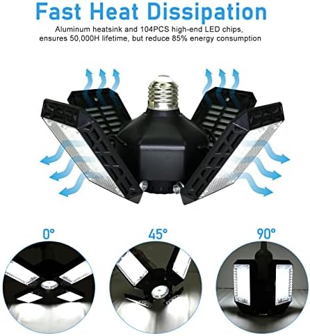 2-Pack LED Garage Light,150W Deformable Garage Ceiling Lights,15000LM, 4 Adjustable Panels, E26/E27 Shop Lights for Basement, Barn, Workshop,High Bay Light - Image 6