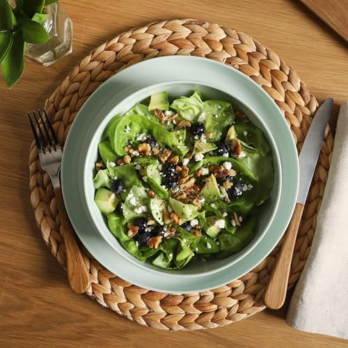 Gibson Home Candy Skies 12 Piece Unbreakable Wheat Straw Melamine Plates and Bowls Dinnerware Set - Outdoor, Camping, & Everyday Use - Matte Exterior/Shiny Interior Green - Image 3
