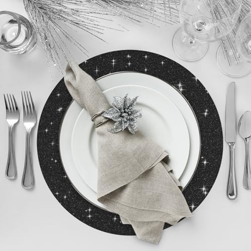 30 PCS Black Paper Placemats Round Place Mat Glitter Disposable Paper Chargers Party Tablemats for Halloween Birthday Wedding Bachelorette Party Dinner Table Decor (13x13inch) - Image 4