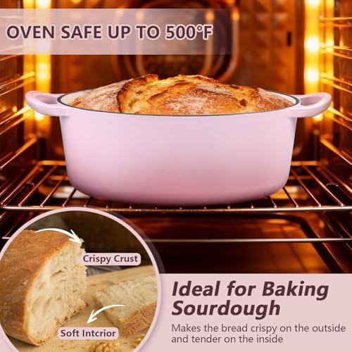 P&P CHEF Oval Dutch Oven with Lid, Enameled Cast Dutch Oven Pot for Bread Baking, Braising, Stewing, Roasting, Non-Stick & Oven Safe, Dual Handles & Easy Clean, 7QT & Pink, Valentine's Day - Image 6