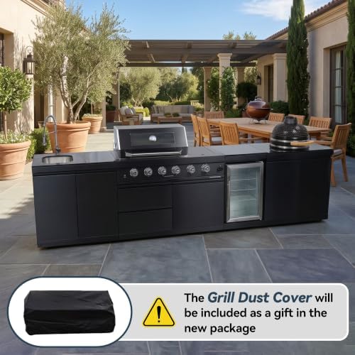131'' LPG Outdoor Kitchen Island with Grill, 72000 BTU, 6-Burner, Black - Image 3