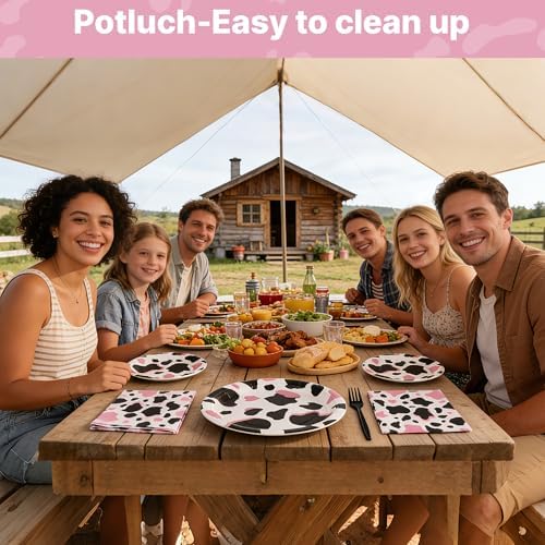 100 Pcs Disposable Pink Cow Print Tableware Set for 25 Guests - Image 5