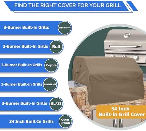 Covers & All Built-in Grill Cover for Outdoor Grill – Heavy Duty 12 oz Waterproof Built-in BBQ Grill Cover, PVC-Coated Polyester with Elastic Hem for Snug Fit (34 x 30 x 18 inches, Beige) - Image 3