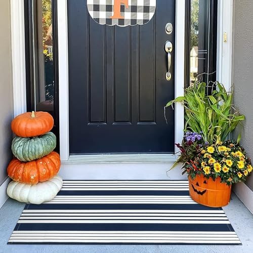 OJIA Outdoor Mats for Front Door 24"x51" Fall Porch Rug Striped Outdoor Rug by OJIA