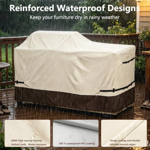 98 Inch Island Grill Cover - 600D Heavy Duty Waterproof All Weather Protection Extra Large Grill Covers,Island with Left/Right Grill Head,Grill Cover for Outdoor Grill, BBQ Cover(Beige&Brown) - Image 5