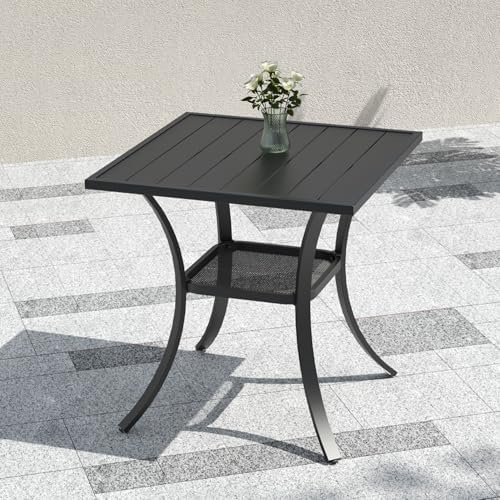 Metal 27.5 inch Square Outdoor Small Patio Dining Table with Black Slat Top - Image 2