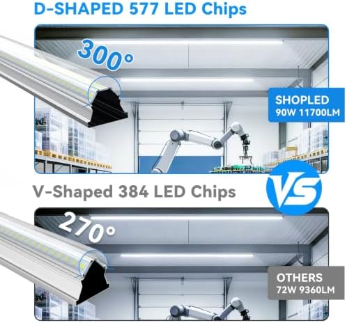 SHOPLED LED Shop Light 8FT, 90W 11700 LM 5000K Daylight White, D-Shape - Image 6