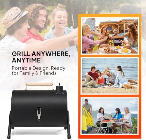 Outvita Portable Charcoal Grill with Thermometer, Dual-Sided Tabletop Black - Image 6