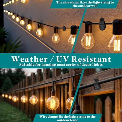 Outdoor String Lights Clips, Weatherproof Cable Hanger Hooks for Hanging Fairy Lights, Holiday Decor - Black, 50 Pack - Image 3