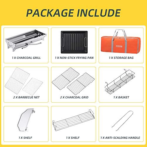 Portable Charcoal Grill,Outdoor BBQ Grill for Christmas Picnic, Thanksgiving Family Gathering and Backyard Barbecue,With Storage Bag & Non-Stick Frying Pan - Image 3