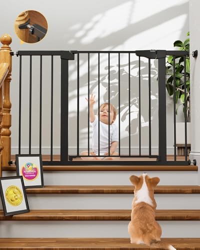 Cumbor 30-48 in Baby Gate for Stairs, Auto Close Dog Gate Indoor, Black by Cumbor