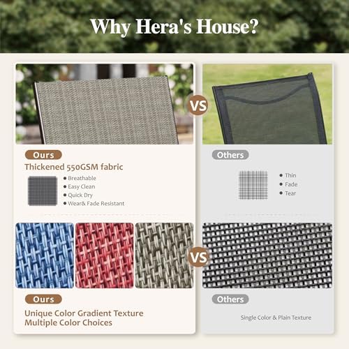 HERA'S HOUSE Patio Dining Set for 4, Wood-Look Metal Table, Brown Chair - Image 7
