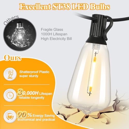 Brightever 50FT Outdoor String Lights 27 Bulbs, Waterproof Patio Lights - Image 2