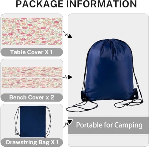 CAPSCEOLL Fitted Picnic Table Cover with Bench Covers 5ft - Pink Flowers - Image 6