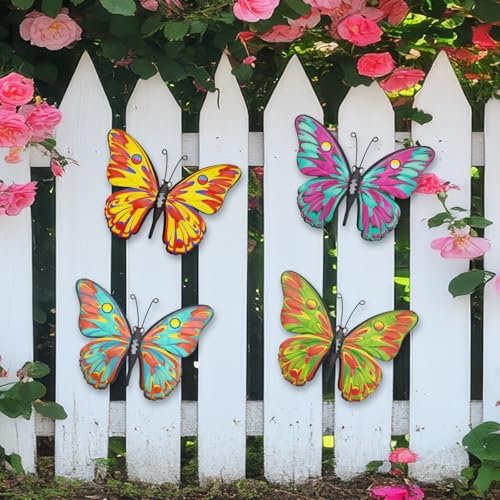 Daogtc Metal Butterfly Wall Decor - 9.6" Outdoor Fence Wall Art Decor, Hanging Decorations for Garden Yard Living Room Bedroom Patio Balcony(4 Pack) - Image 2