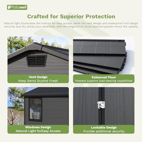 Patiowell 6X4 FT Plastic Outdoor Storage Shed with Floor, Resin Garden Shed - Image 4
