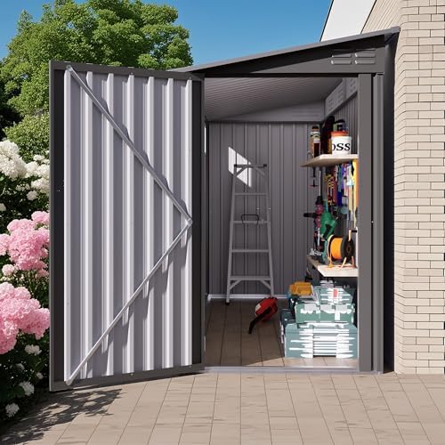 Outdoor Metal Storage Shed, Galvanized Steel Garden Shed with Sloped Roof & Air Vents, Waterproof Rust-Resistant Backyard Tool Storage House for Patio Lawn Garden Trash Can Storage, Easy Assembly - Image 3