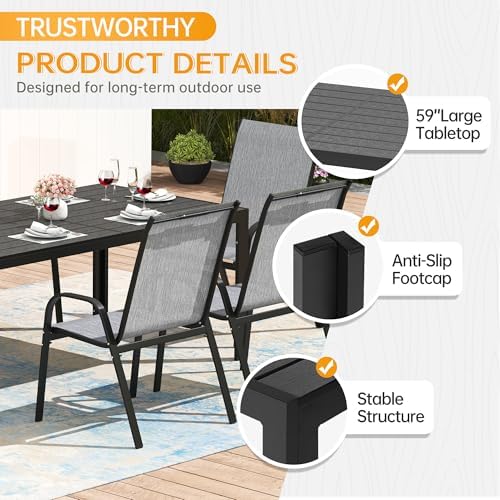 PIZZELLO Outdoor Dining Sets for 4, 60" Rectangular Table with 4 Chairs - Image 3