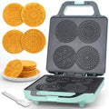 Baker’s Friend Pizzelle Maker Electric, 4 X 3.5” Pizzelle Waffle Cookies for Christmas Baking Supplies, Stroopwafel Iron, Cookie Maker Machine with Pattern, Thin Waffle Maker, Aqua by Baker%27s+Friend