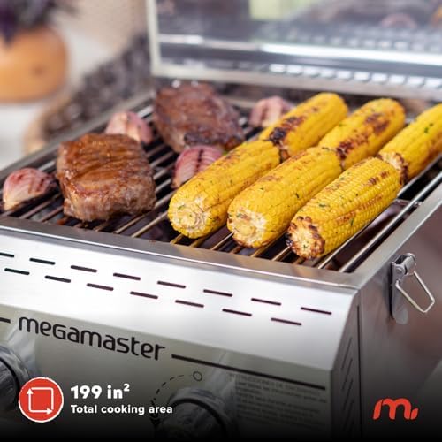 Megamaster Tabletop 2 Burner Gas Grill, Stainless Steel with Foldable Legs - Image 4