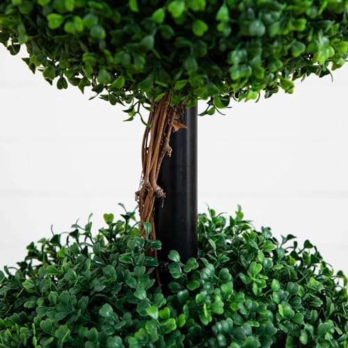 Nearly Natural 5 ft Artificial Triple Ball Boxwood Topiary Tree Floor Plant - Image 4
