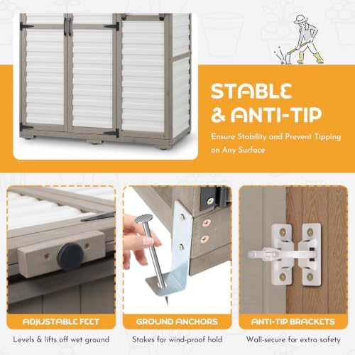 Large Outdoor Storage Cabinet, Weatherproof Garden Shed with 3 Shelves - Image 3