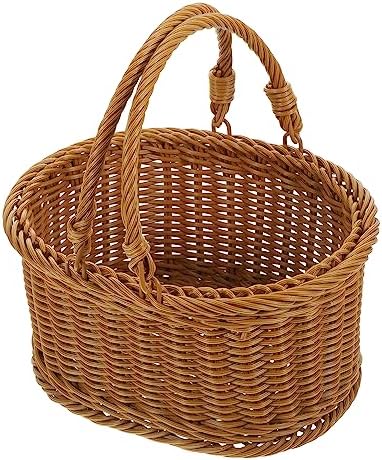 PRETYZOOM 3pcs Portable Hand-Woven Picnic Basket with Handles Lightweight Storage for Fruits and Snacks for Outdoor Activities Camping and Family Gatherings Tea Color - Image 7