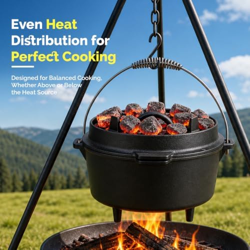 ROVSUN 3.7 QT Cast Iron Dutch Oven with Lid, Pre-Seasoned Camping Pot for Campfire Grill & Oven, 2-in-1 Skillet Lid + Lid Lifter Hook, Outdoor Cast Iron Camping Cookware for 2-4 People - Image 2