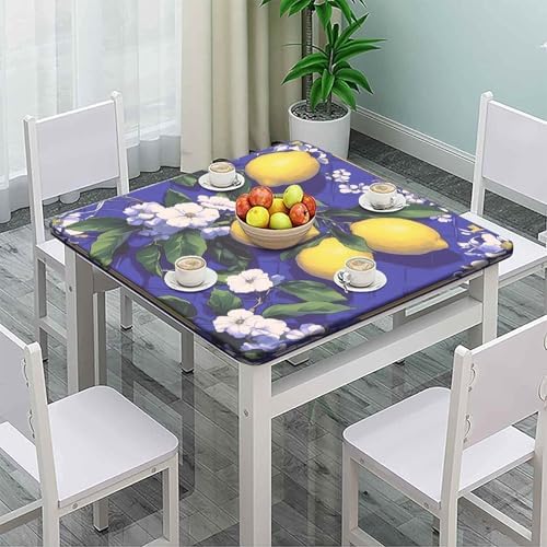 Outdoor Elastic Tablecloth, Lemon and Tile Pattern Printed on Polyester Patio Coffee Table Cover, Ideal for Special Occasions Holidays, Fit for 52" x 52" Square Tables - Image 2