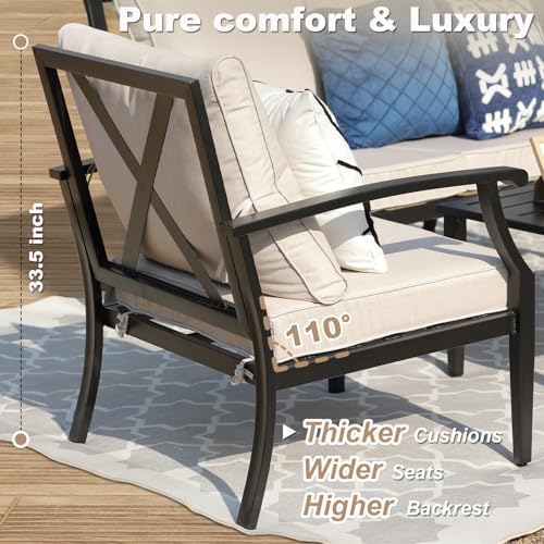 4-Piece Patio Furniture Set, Wider Outdoor Metal Seating Sofa with High Back & Lovsest, Coffee Table, All Weather Conversation for Backyard, Poolside, Deck-Beige - Image 5