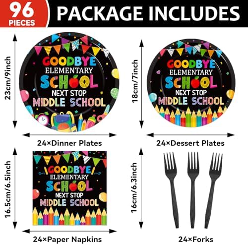 96Pcs Elementary Graduation Party Paper Plates and Napkins Goodbye Elementary School Next Stop Middle School Tableware Set 5th Grade Graduation Plates for Primary Graduate Party Decorations - Image 2