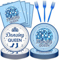 Dancing Queen Party Decorations 48Pcs Retro 70s Tableware Set Disco Plates and Napkins Forks Supplies Serves 16 Blue Disco Ball Birthday Bachelorette Party Decorations by Unknown