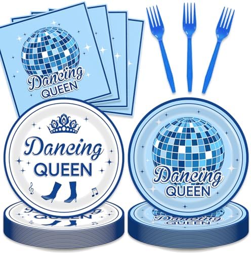 48pcs Dancing Queen Party Decoration Set,16 Dessert plate,16 Napkin And 16 Fork,Dancing Queen Disposable tableware for 16 persons,Used for 70s Disco 17th Bachelorette Party Supplies by Unknown