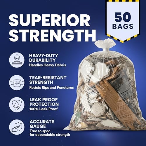 Plasticplace Contractor Trash Bags 42 Gallon │ 3.0 Mil │ Clear Heavy Duty Garbage Bag │ 32.6” x 46.4” (50 Count), Transparent, B001C0SIUG - Image 4