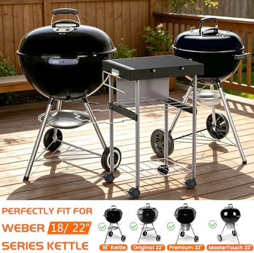 2-in-1 Grill Cart & Prep Table with Storage Shelves for Weber 22" & 18" Kettle Grills, Small Hook-On Grill Side Table, Grill Stand for Blackstone 17" Griddle for Ninja Woodfire Pitboss 150 Series - Image 5